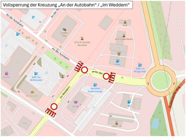 Vollsperrung der Kreuzung "An der Autobahn" / "Im Weddern"
