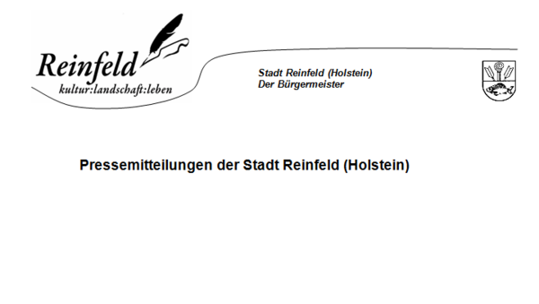 Pressemitteilung Stadt Reinfeld (Holstein)